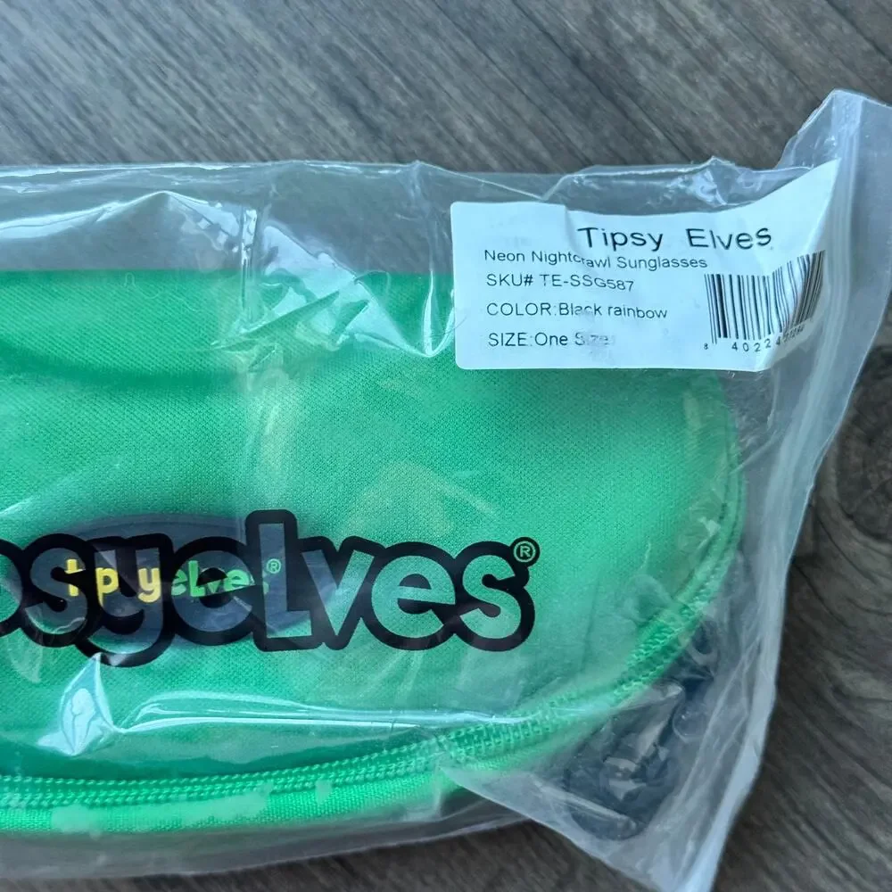 NWT Tipsy Elves Neon Nightcrawl Polarized Sunglasses Black UV Paint Splatter 90s